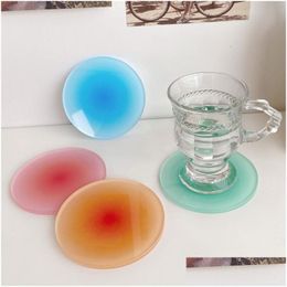 Coffee Tea Tools Gradient Acrylic Coasters Ins Anti-Slip Round Cup Pad Dining Table Placemat Cafe Desktop Decor Ornaments Kitchen Dhrlo