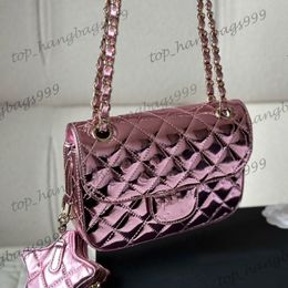 24C Luxury Brand Metallic Colours Patent Leather Pink Silver Gold Mini CF Shoulder Bags With Star Coin Pouch Chain Crossbody Classic Mini Flap Quilted Purse 20CM