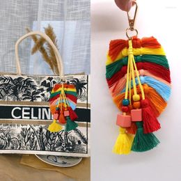 Keychains European American Fringe Key Chain Pendant Ethnic Style Bag Hanging Decorated With Colored Cotton Thread Woven Leaves