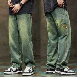 Men's Jeans Wide Leg Men Baggy Pants Summer Straight Cut Loose Retro Blue Denim Streetwear Fashion Pockets Vintage Man Clothes d240417