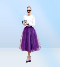 Fashion Regency Purple Tulle Skirts For Women Midi Length High Waist Puffy Formal Party Skirts Tutu Adult Skirts1763632