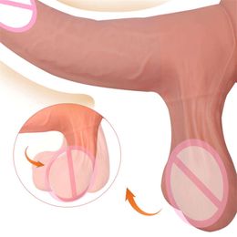 Huge Testicular Swing Realistic Dildo Lesbian sexy Toys For Women Sliding Skin Fake Big Dick Foreskin Penis Females Masturbation