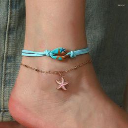 Anklets Fashion Beach Foot Bracelets Simple Enamel Starfish Shell Anklet For Women Summer Vacation Jewelry