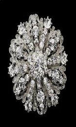 2 Inch Vintage Style Rhodium Silver Tone Large Size Flower Rhinestone Diamante Crystal Brooch for Women3878882