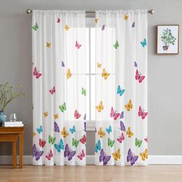 Curtain Colourful Butterfly Pattern Tulle Curtains For Living Room Bedroom Decoration Transparent Chiffon Sheer Voile Window