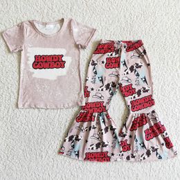 Clothing Sets Fashion Baby Girls Designer Clothes Short Sleeves Shirt Bell Bottom Pants Set Cowboy Kids Boutique Outfits