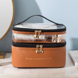 Cosmetic Bags Double Makeup Bag PU Transparent Toiletries Portable Fashion Waterproof Travel Large Capacity Storage