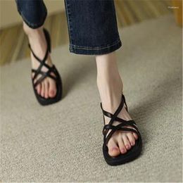 Casual Shoes 2024 Summer Woman Sandals Flat Sandalias Pu Leather Narrow Straps Gladiator Beach Hollow Peep Toe Slides