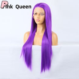 Purple Long Straight Hair 13*2.5 Front Lace Wig Glueless Heat Resistant Fibre Hair Natural Hairline Synthetic Hair natural straight