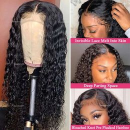 Utrue Indian 4X4 Wave Front Human Hair Wigs For Black Women Deep Curly Lace Closure Wig Prelucked Hairline line