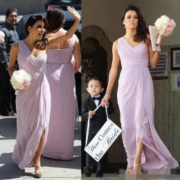 Lilac Cheap One Shoulder Bridesmaid Dresses Chiffon Side Slit Meramid Ankle Length Custom Made Maid of Honour Gown Custom Made Plus Size