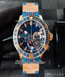 Diver 1502151LE39HAMMER Miyota Quartz Chronograph Mens Watch Rose Gold Blue Red Dial Rubber Strap With Pattern Puretime 4496510