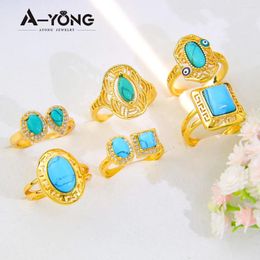 Cluster Rings AYONG Turquoise Gold Colour Wedding 18k Copper Plated Vintage Jewellery Ethiopian Dubai Middle East Womens Party Gifts