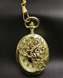 Gold Dragon Mechanical Pocket Watch Men Skeleton Steampunk Fob Watches Roman Man Father Gift New Vine Retro Hand Wind299I5194798