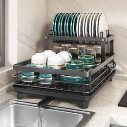 Kitchen Cutlery Storage Rack Bowl Plate Organiser Multifunction Large Capacity Dish Drying Rack Tableware Kitchenware Holder 240417