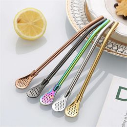 Spoons Stainless Steel Creative Straw Spoon 304 Coffee And Milk Tea Long Handle Stirring Removable Fruit Juice Philtre Eyedropper