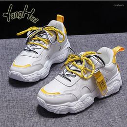 Casual Shoes Sneakers 2024 Wear-resistant Run Exercise Sports Leisure Korean Harajuku Style Yellow For Women Autumn And Winter