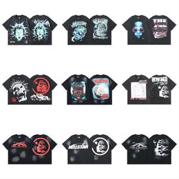 hellstar t shirt designer t shirts graphic tee luxury fashion Mens T-Shirts Trendy High Street Washed Loose mens and Womens Short Sleeves