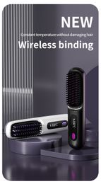 LCD USB Rechargeable Ceramic Heating Electric Comb Straightener Wireless Portable Hair Straightener