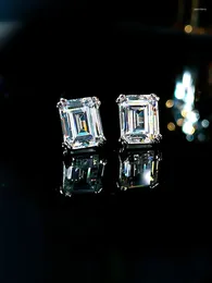 Stud Earrings Light Luxury Rock Sugar Emerald Cut Minimalist Inlaid With High Carbon Diamonds Niche Design Versatile And Fashionable