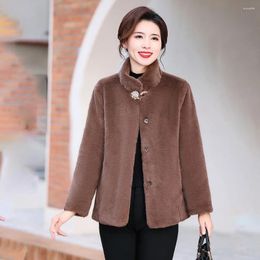 Women's Fur Middle-aged Mothers Wear Mink Plush Coat In Autumn And Winter Short Fashion Warm Cotton-padded Clothes Tide 5XL.