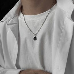 Tide Brand Street Dance Hip-hop Black Square Pendant Necklace Personality Simple Stainless Steel Chain Necklace Accessories Dropshipping YMN131