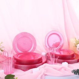 Disposable Dinnerware Sparkling 240PCS Pink Glitter Plastic Plates - Set For 40 Guests: Perfect Weddings And Parties