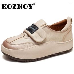 Casual Shoes Koznoy Woman Sneakers 4CM Genuine Leather Spring Chunky Skate Board Soft Hook Ladies Breathable Ethnic Vulcanize Loafers