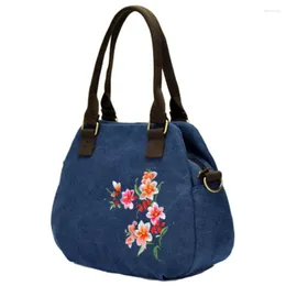 Totes 2024 Women's Bag Trend Embroidered National Wind Canvas Embroidery Shoulder Diagonal Package