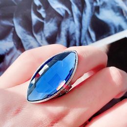 Cluster Rings Kinel Arrivals Luxury Blue Glass Crystal For Women Silver Colour Vintage Wedding Ring Christmas Gift Punk Jewellery