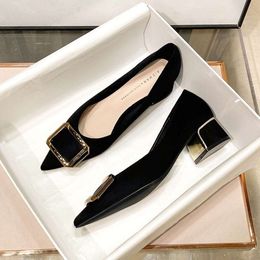 Ladies Summer Footwear Office Shoes for Women 2023 with Medium Heels Black Square Pointed Toe Stylish Chic Point Lastest Casual