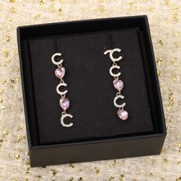 2022 Luxury quality Charm drop earring with heart shape pink crystal design and nature shell beads have box stamp PS3428A323R