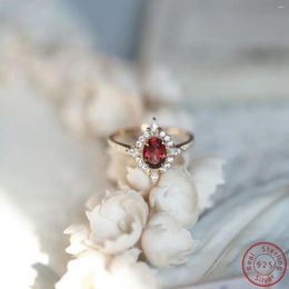 Cluster Rings 925 Sterling Silver Japanese Design Niche Miss Rose Retro Atmospheric Natural Pigeon Blood Red Ring Ruby Female High