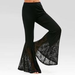 Women's Pants Lace Hollow High Waist Black Plus Size Bell-Bottom