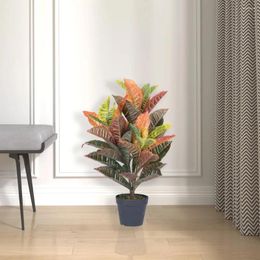 Decorative Flowers Real Touch Croton Plant In Pot Artificial Plants For Indoor Use Fake Easy To Care Low Maintenace Office Or Home Decor