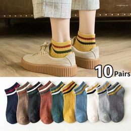 Women Socks 10 Pairs/Lot Summer Casual Cute Ladies Fashion Concise Stripe Breathable Comfortable Trendy Ankle Set