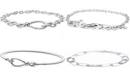 Me Link Pattern Chunky Infinity Knotted Heart-embellished T-clasp 925 Sterling Silver Bracelet Fit Bangle Bead Charm4447390