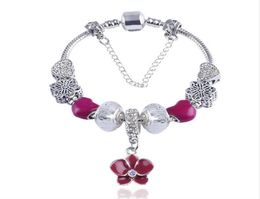 Fashion 925 Sterling Silver White Murano Glass Lampwork European Charm Beads Orchid Flower Dangle Fits Charm Bracelets Necklace8102910