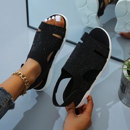 2024 Summer Women Flats Crystal Stretch Orthopaedic Sandals Open Toe Beach Shoes Footwear Casual Ladies Sandalias Mujeres 240409