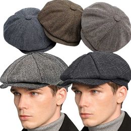 71R1 Berets 2023 Retro Newsboy Caps Men Octagonal Hats British Painters Hat Autumn Winter Berets Herringbone Flat Caps Hip Hop Berets Gorras d240418