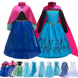 Girl Anna Elsa Dress Kids Halloween Cosplay Costume Children Princess Dresses Carnival Birthday Elegant Party Clothes 310 Years 240416