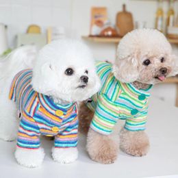 Dog Apparel Autumn/Winter Plush Warm Pet Coat Blue Striped/Green Striped Jacket Clothes Cute Cat