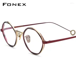 Sunglasses Frames FONEX Pure Titanium Glasses Men Smooth Grace Polygon Optical Eyeglasses 2024 Women Myopia Eyewear PETAL