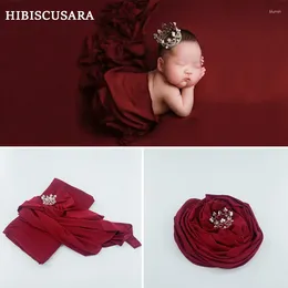 Blankets 150 160CM Big Size Baby Pography Backdrop Red Soft Stretch Born Elastic Wrap Swaddle With Crown Infant Po Cloth