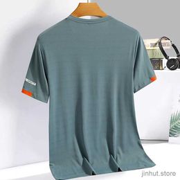 Men's T-Shirts Mens Summer Ice Silk T-shirt Sweatshirt Round Neck Simple Running Fitness Suit Thin Breathable Quick Drying T