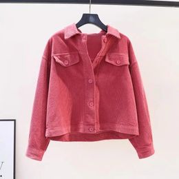 Women's Blouses Rose Red Long-sleeved Corduroy Shirt Jacket Female Spring And Fall Korean Version Of The Loose Temperament Casual 2024