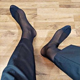 Mens Socks Men Sexy Dress Transparent Tube Silk High Nylon Bdsm Slave Fetish Sissy Gay Hosiery Pure Sex Gaming Stockings