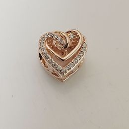 Sparkling Wrapped Heart Charm Rose Gold ROS Lämpliga charmpärlor Armbandsmycken 789270C01 Fashion Gift Charm