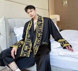 Men039s Jackets Men Silk Sleepwear Nightgown Casual Kimono Bathrobe Light Luxury Retro Windbreaker Male Loose Home Wear Pajamas9721378