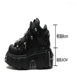 Casual Shoes Women's Punk Style Leather Lace-up Heel Height 6CM Platform Female Gothic Ankle Boots PU Metal Decor Thick Bottom Sneakers